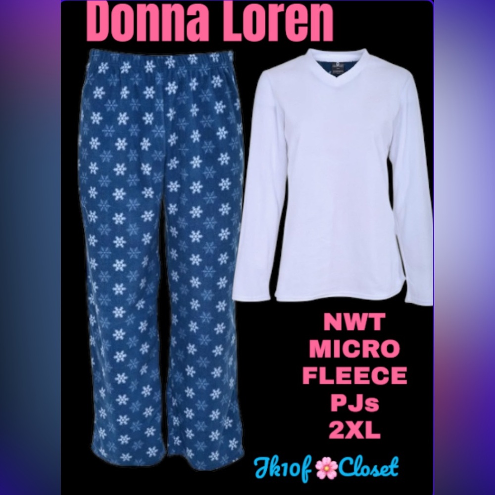 LOWEST🌺 NWT DONNA LOREN 2XL MICRO FLEECE SNOWFLAKE PAJAMA SET